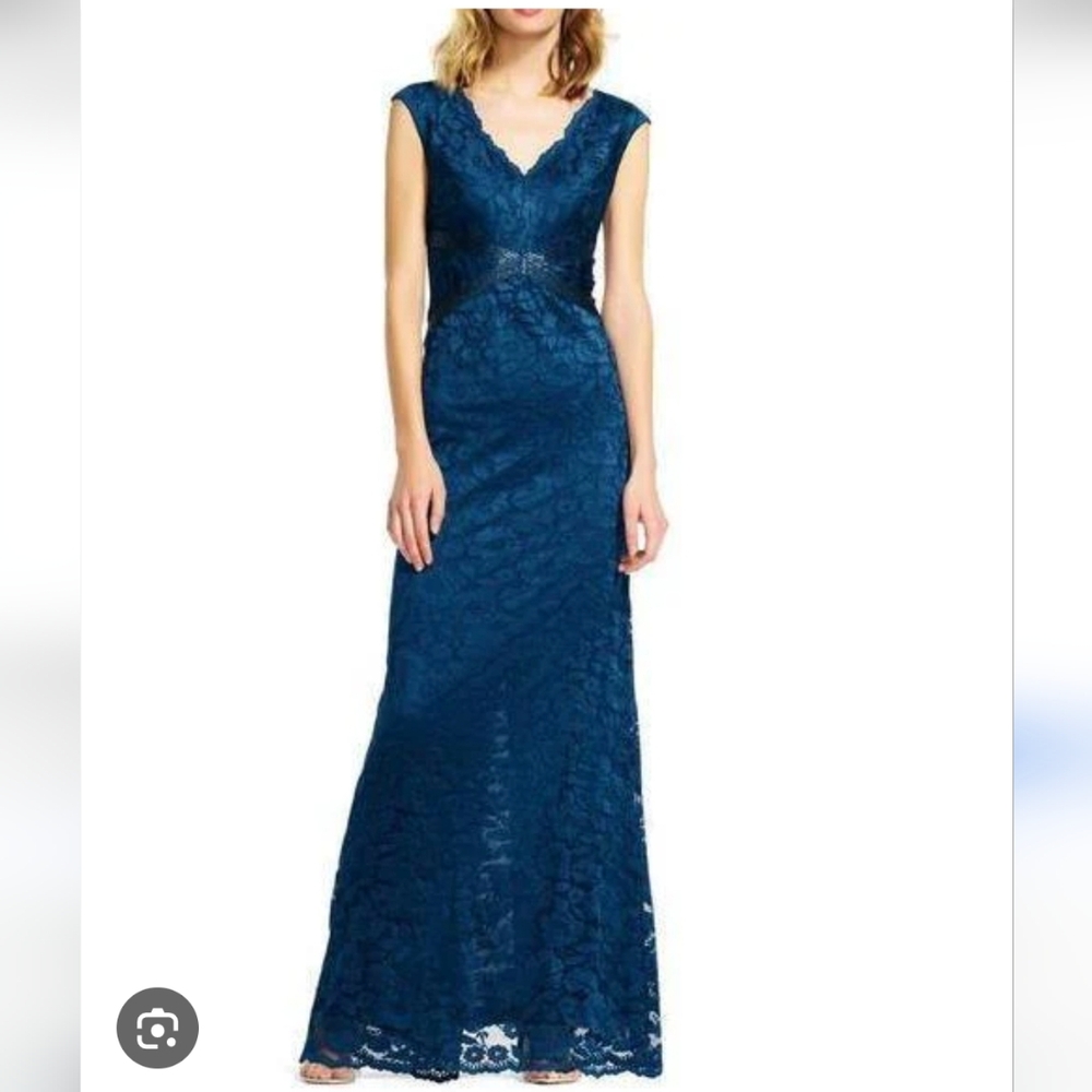 Adriana Pappell blue lace evening maxi dress